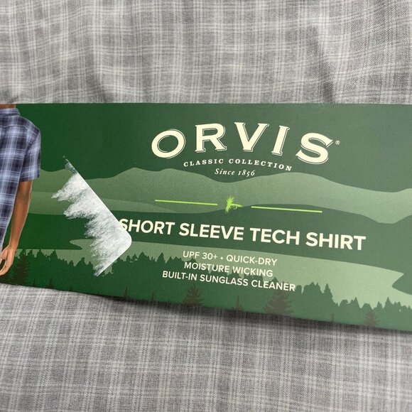 NEW Orvis Men's XL Short Sleeve Tech Shirt Gray Check Polyester - Picture 9 of 12